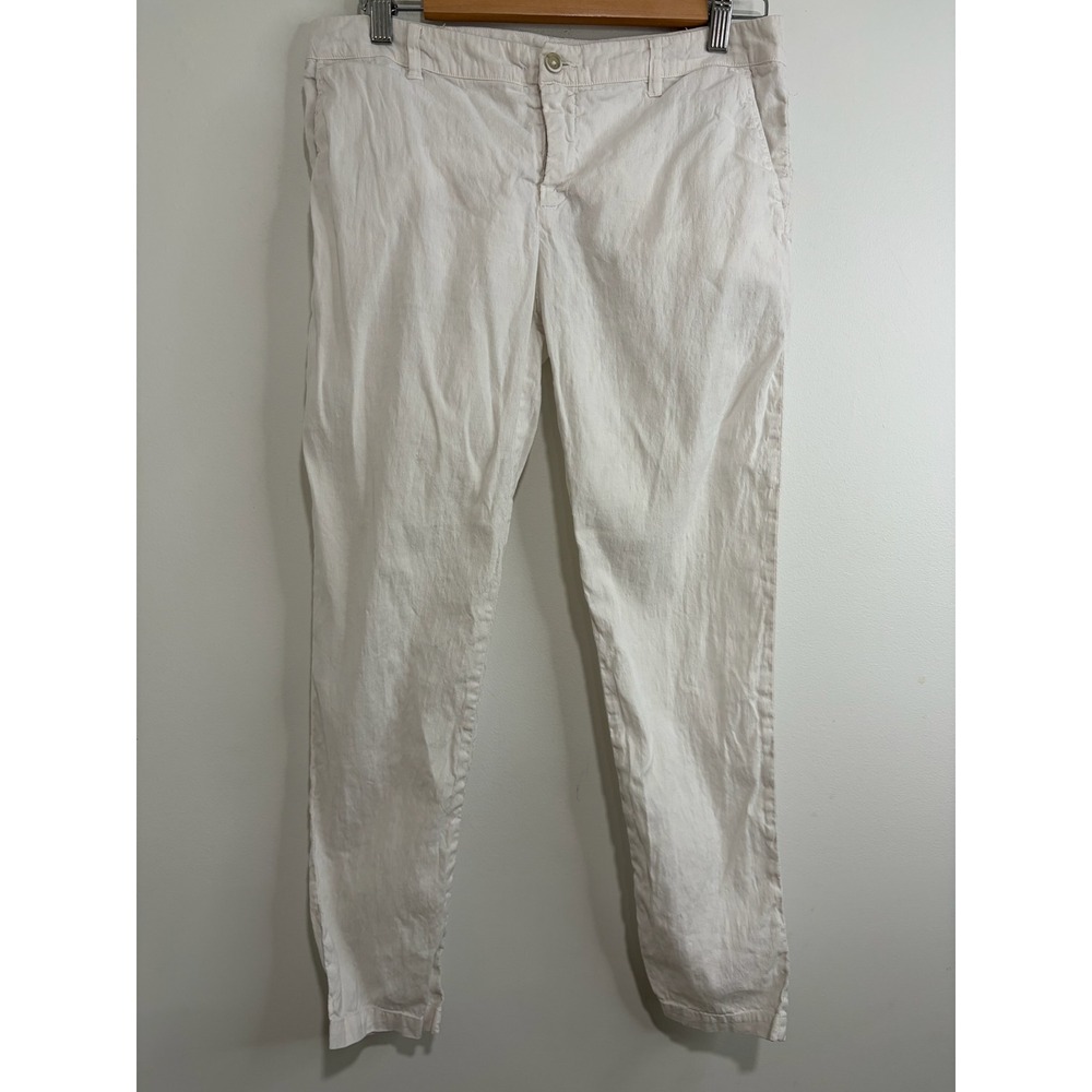 120% Lino‎ Womens White Linen Cotton Blend Tapered Leg Pants Trousers Sz 30x27
